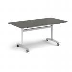 Rectangular deluxe flip top meeting table with silver frame 1600mm x 800mm - Onyx Grey DFLP16-S-OG