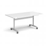 Rectangular deluxe fliptop meeting table with silver frame 1600mm x 800mm - white DFLP16-S-WH