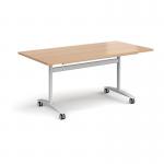 Rectangular deluxe fliptop meeting table with white frame 1600mm x 800mm - beech DFLP16-WH-B
