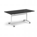 Rectangular deluxe flip top meeting table with white frame 1600mm x 800mm - Black DFLP16-WH-BK