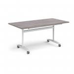 Rectangular deluxe fliptop meeting table with white frame 1600mm x 800mm - grey oak DFLP16-WH-GO