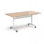 Rectangular deluxe flip top meeting table with white frame 1600mm x 800mm - Kendal oak DFLP16-WH-KO