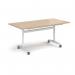 Rectangular deluxe flip top meeting table with white frame 1600mm x 800mm - Kendal oak DFLP16-WH-KO