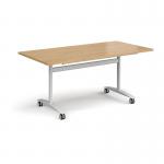 Rectangular deluxe flip top meeting table with white frame 1600mm x 800mm - oak DFLP16-WH-O