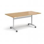 Rectangular deluxe fliptop meeting table with white frame 1600mm x 800mm - oak DFLP16-WH-O