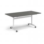Rectangular deluxe flip top meeting table with white frame 1600mm x 800mm - Onyx Grey DFLP16-WH-OG