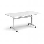 Rectangular deluxe flip top meeting table with white frame 1600mm x 800mm - white DFLP16-WH-WH