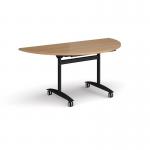Semi circular deluxe fliptop meeting table with black frame 1600mm x 800mm - beech
