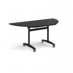Semi circular deluxe flip top meeting table with black frame 1600mm x 800mm - Black DFLPS-K-BK