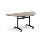 Semi circular deluxe flip top meeting table with black frame 1600mm x 800mm - Barcelona Walnut DFLPS-K-BW