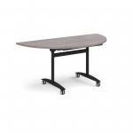Semi circular deluxe fliptop meeting table with black frame 1600mm x 800mm - grey oak DFLPS-K-GO