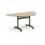 Semi circular deluxe flip top meeting table with black frame 1600mm x 800mm -Kendal oak DFLPS-K-KO