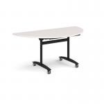 Semi circular deluxe flip top meeting table with black frame 1600mm x 800mm - Light Grey DFLPS-K-LG
