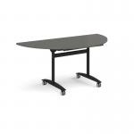 Semi circular deluxe flip top meeting table with black frame 1600mm x 800mm -Onyx Grey DFLPS-K-OG