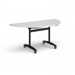 Semi circular deluxe flip top meeting table with black frame 1600mm x 800mm - white DFLPS-K-WH