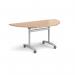 Semi circular deluxe flip top meeting table with silver frame 1600mm x 800mm - beech DFLPS-S-B