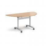 Semi circular deluxe fliptop meeting table with silver frame 1600mm x 800mm - beech DFLPS-S-B