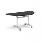 Semi circular deluxe flip top meeting table with silver frame 1600mm x 800mm - Black DFLPS-S-BK