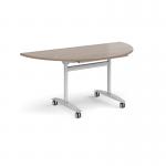 Semi circular deluxe flip top meeting table with silver frame 1600mm x 800mm - Barcelona Walnut DFLPS-S-BW
