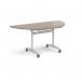 Semi circular deluxe flip top meeting table with silver frame 1600mm x 800mm - Barcelona Walnut DFLPS-S-BW