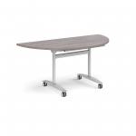 Semi circular deluxe fliptop meeting table with silver frame 1600mm x 800mm - grey oak DFLPS-S-GO