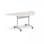 Semi circular deluxe flip top meeting table with silver frame 1600mm x 800mm - Light Grey DFLPS-S-LG