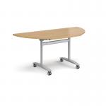 Semi circular deluxe flip top meeting table with silver frame 1600mm x 800mm - oak DFLPS-S-O