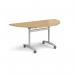 Semi circular deluxe flip top meeting table with silver frame 1600mm x 800mm - oak DFLPS-S-O