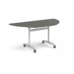 Semi circular deluxe flip top meeting table with silver frame 1600mm x 800mm - Onyx Grey DFLPS-S-OG