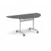 Semi circular deluxe flip top meeting table with silver frame 1600mm x 800mm - Onyx Grey DFLPS-S-OG