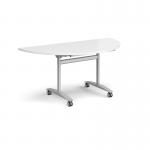 Semi circular deluxe flip top meeting table with silver frame 1600mm x 800mm - white DFLPS-S-WH