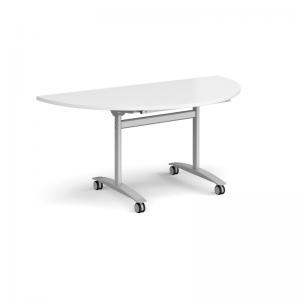 Semi circular deluxe flip top meeting table with silver frame 1600mm x