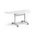 Semi circular deluxe flip top meeting table with silver frame 1600mm x 800mm - white DFLPS-S-WH