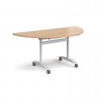 Semi circular deluxe flip top meeting table with white frame 1600mm x 800mm - beech DFLPS-WH-B