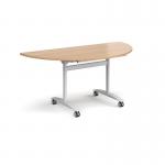 Semi circular deluxe fliptop meeting table with white frame 1600mm x 800mm - beech DFLPS-WH-B