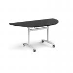 Semi circular deluxe flip top meeting table with white frame 1600mm x 800mm - Black DFLPS-WH-BK