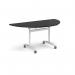 Semi circular deluxe flip top meeting table with white frame 1600mm x 800mm - Black DFLPS-WH-BK