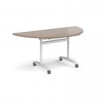 Semi circular deluxe flip top meeting table with white frame 1600mm x 800mm - Barcelona Walnut DFLPS-WH-BW
