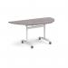 Semi circular deluxe fliptop meeting table with white frame 1600mm x 800mm - grey oak DFLPS-WH-GO