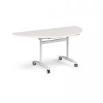 Semi circular deluxe flip top meeting table with white frame 1600mm x 800mm - Light Grey DFLPS-WH-LG