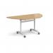 Semi circular deluxe flip top meeting table with white frame 1600mm x 800mm - oak DFLPS-WH-O