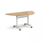 Semi circular deluxe fliptop meeting table with white frame 1600mm x 800mm - oak DFLPS-WH-O