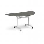 Semi circular deluxe flip top meeting table with white frame 1600mm x 800mm - Onyx Grey DFLPS-WH-OG