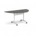 Semi circular deluxe flip top meeting table with white frame 1600mm x 800mm - Onyx Grey DFLPS-WH-OG