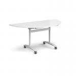 Semi circular deluxe flip top meeting table with white frame 1600mm x 800mm - white DFLPS-WH-WH