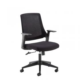 Duffy black mesh back operator chair with black fabric seat and black base DFY300T1-K