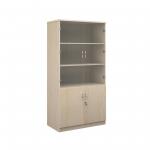 Deluxe combination unit with glass upper doors 2000mm high with 4 shelves - maple