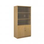 Deluxe combination unit with glass upper doors 2000mm high with 4 shelves - oak