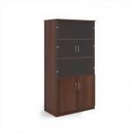Deluxe combination unit with glass upper doors 2000mm high with 4 shelves - Walnut DG20W