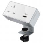 Desktop Power Module 1x 240v UK Socket 30W USB-C, 27W USB-A White DM101S1-WH